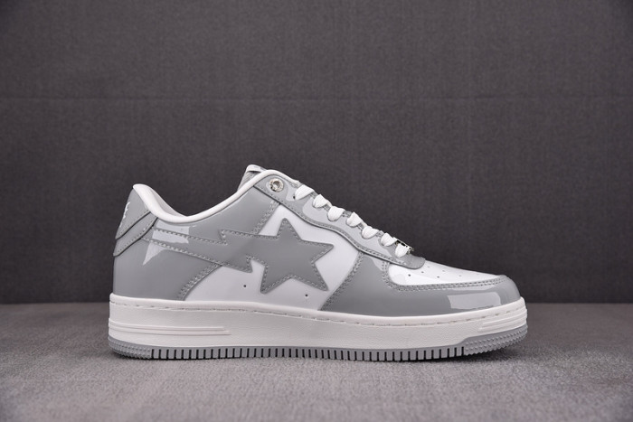 a bathing ape bape sta patent leather white grey