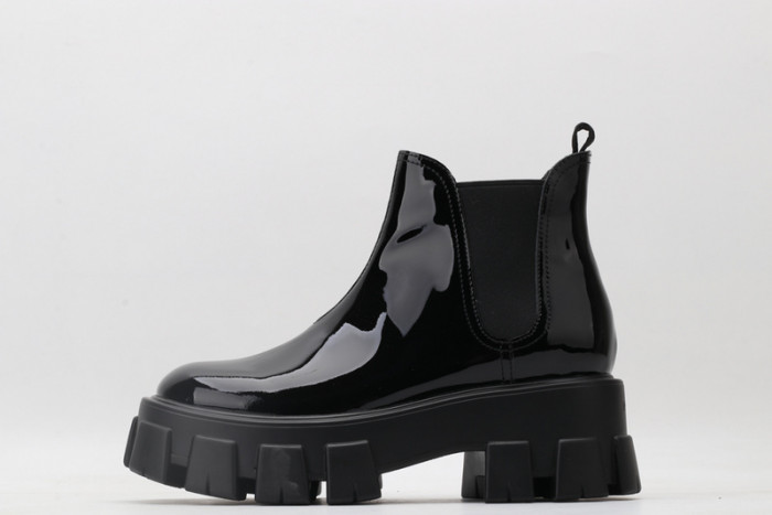 prad monolith patent leather chelsea boots