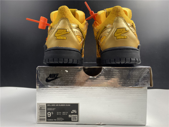 fw x nike air rubber dunk “university gold” cu6015-700