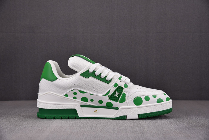 l&v x yayoi kusama trainer white green