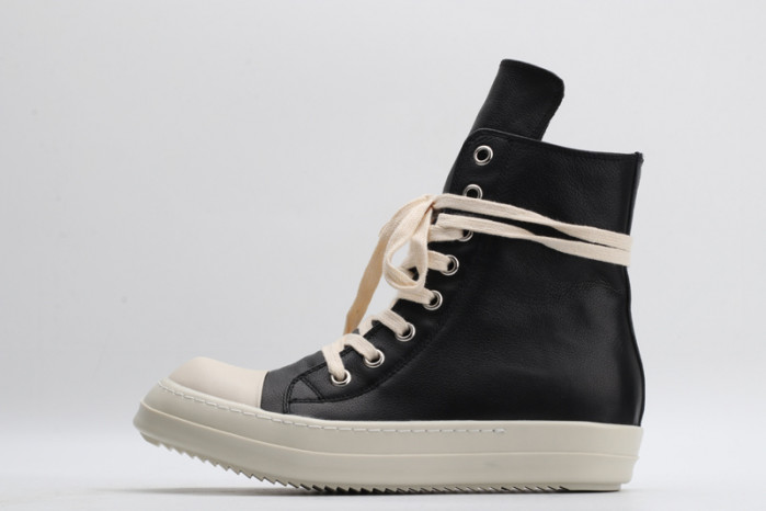 rick owens leather high top black cream sneaker