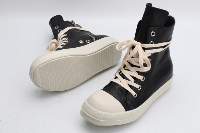 rick owens leather high top black cream sneaker