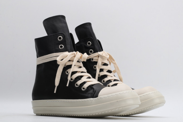 rick owens leather high top black cream sneaker
