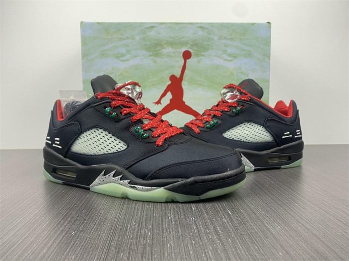 clot x air jordan 5 low black green red dm4640-036