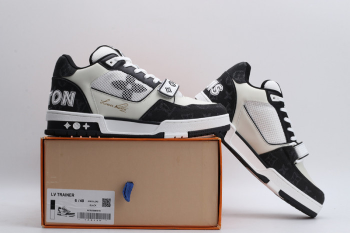 l&v trainer velcro strap monogram denim black white