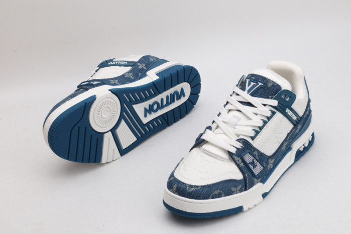 l&v trainer monogram denim white blue