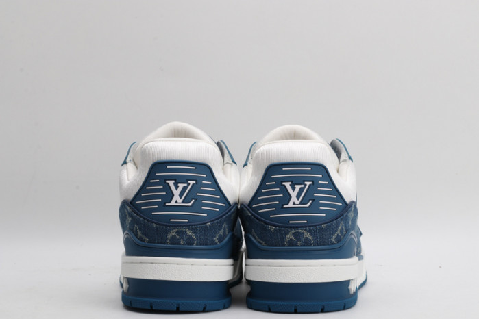 l&v trainer monogram denim white blue