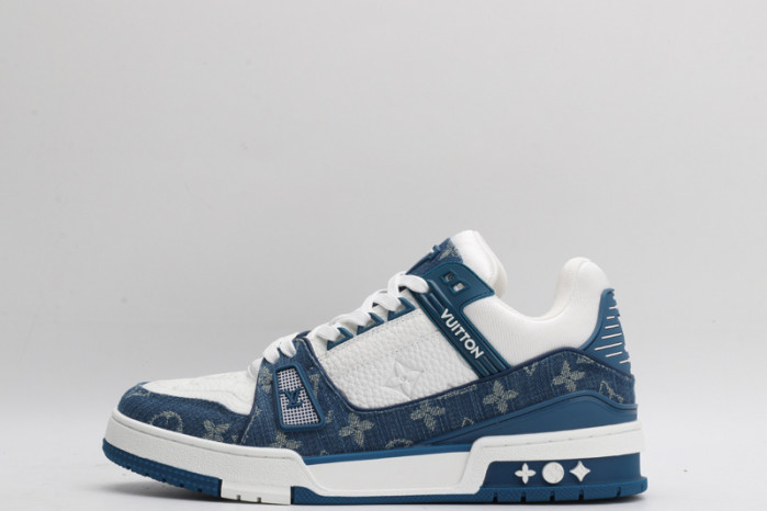 l&v trainer monogram denim white blue