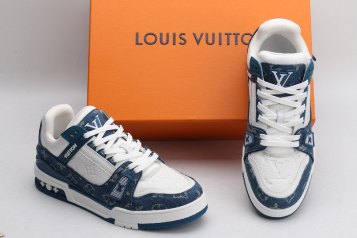 l&v trainer monogram denim white blue