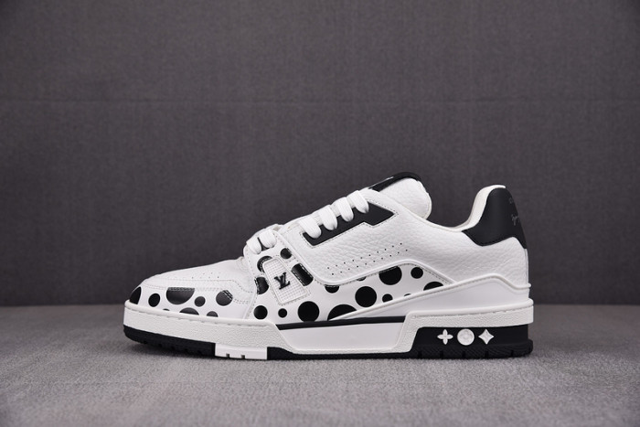 l&v x yayoi kusama trainer white black